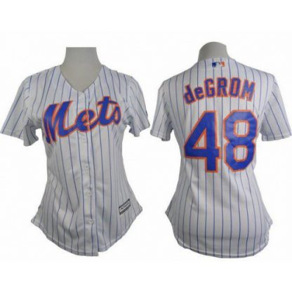 New York Mets #48 Jacob deGrom White(Blue Strip) Women's Home Stitched MLB Jersey