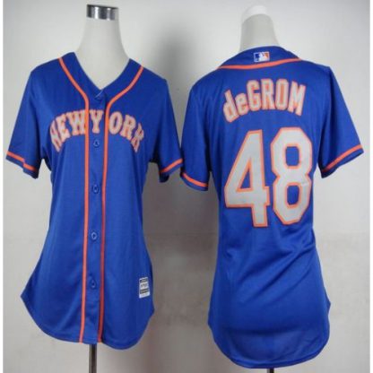 New York Mets #48 Jacob deGrom Blue(Grey NO.) Alternate Road Women's Stitched MLB Jersey