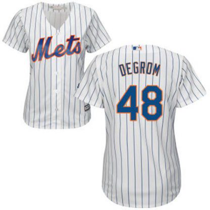 New York Mets #48 Jacob deGrom White(Blue Strip) Home Women's Stitched MLB Jersey