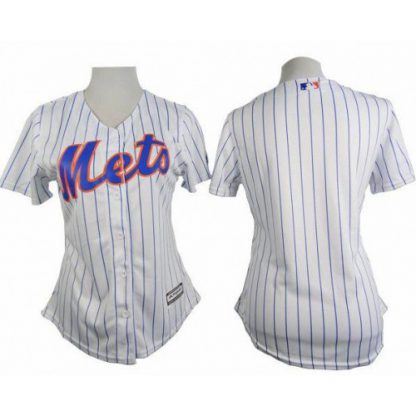 New York Mets Blank White(Blue Strip) Women's Home Stitched MLB Jersey