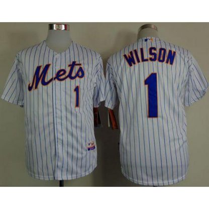 New York Mets #1 Mookie Wilson White(Blue Strip) Home Cool Base Stitched MLB Jersey