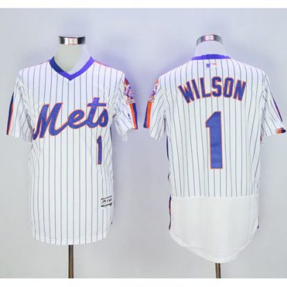 New York Mets #1 Mookie Wilson White(Blue Strip) Flexbase Authentic Collection Alternate Stitched MLB Jersey