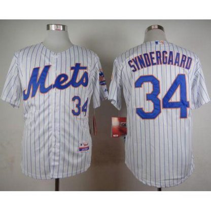 New York Mets #34 Noah Syndergaard White(Blue Strip) Home Cool Base Stitched MLB Jersey
