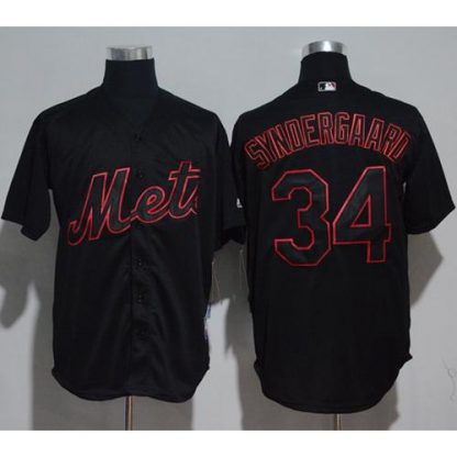 New York Mets #34 Noah Syndergaard Black Strip Stitched MLB Jersey
