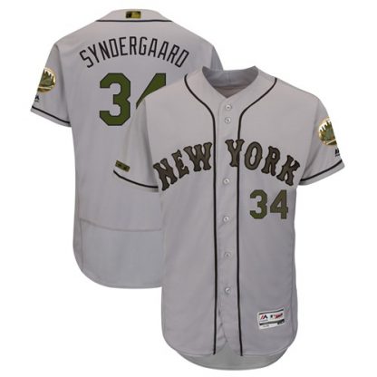 New York Mets #34 Noah Syndergaard Grey Flexbase Authentic Collection 2018 Memorial Day Stitched MLB Jersey
