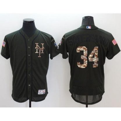 New York Mets #34 Noah Syndergaard Green Flexbase Authentic Collection Salute to Service Stitched MLB Jersey