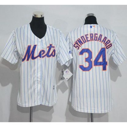 New York Mets #34 Noah Syndergaard White(Blue Strip) Women's Home Stitched MLB Jersey