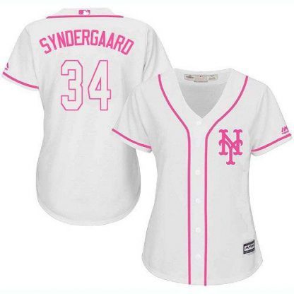 New York Mets #34 Noah Syndergaard White/Pink Fashion Women's Stitched MLB Jersey