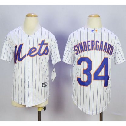 New York Mets #34 Noah Syndergaard White(Blue Strip) Home Cool Base Stitched Youth MLB Jersey