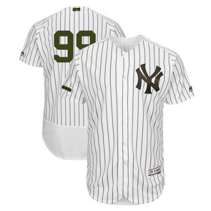New York Yankees #99 Aaron Judge White Strip Flexbase Authentic Collection 2018 Memorial Day Stitched MLB Jersey