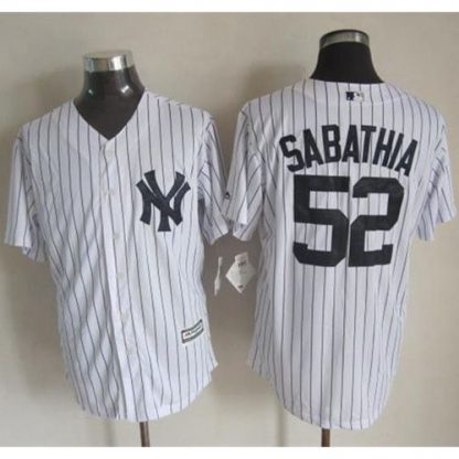 New York Yankees #52 C.C. Sabathia White Strip New Cool Base Stitched MLB Jersey