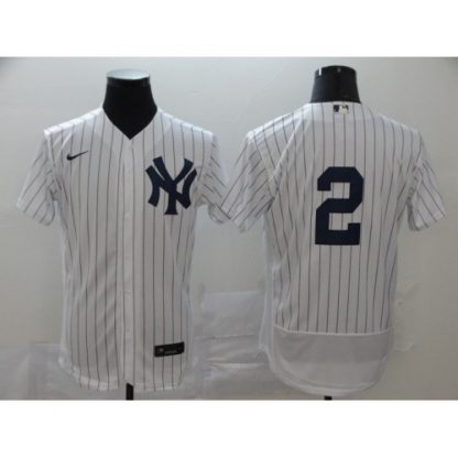 New York New York Yankees #2 Derek Jeter Men's Nike White Navy Home 2020 Authentic Player MLB Jersey