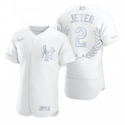 New York New York Yankees #2 Derek Jeter Men's Nike Platinum MLB MVP Limited Player Edition Jersey