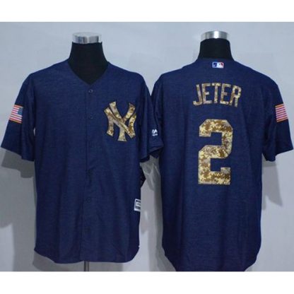 New York Yankees #2 Derek Jeter Denim Blue Salute to Service Stitched MLB Jersey