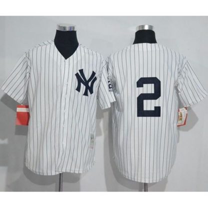 Mitchell And Ness New York Yankees #2 Derek Jeter White Strip Throwback Stitched MLB Jersey