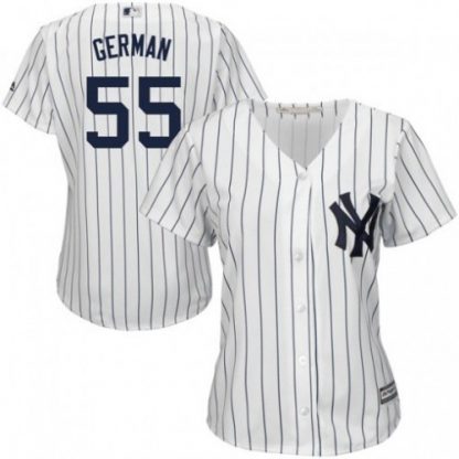 New York Yankees #55 Domingo German White Strip Home Women's Stitched MLB Jersey