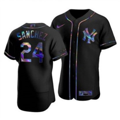 New York New York Yankees #24 Gary Sanchez Men's Nike Iridescent Holographic Collection MLB Jersey - Black
