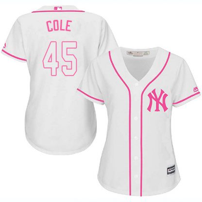New York Yankees #45 Gerrit Cole White/Pink Fashion Women's Stitched MLB Jersey