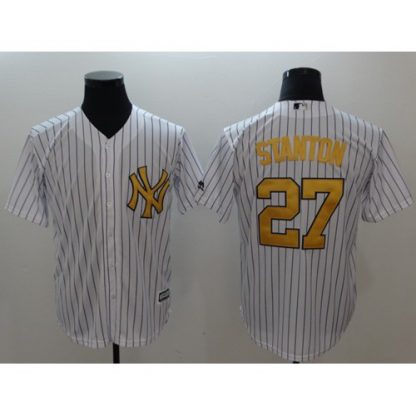New York Yankees #27 Giancarlo Stanton White Gold No. New Cool Base Stitched MLB Jersey