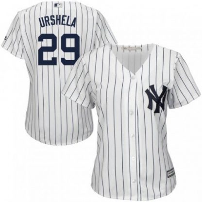 New York Yankees #29 Gio Urshela White Strip Home Women's Stitched MLB Jersey