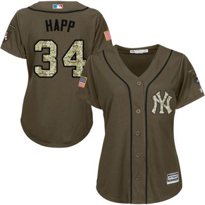 New York Yankees #34 J.A. Happ Green Salute to Service Women's Stitched MLB Jersey