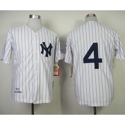 Mitchelland Ness 1939 New York Yankees #4 Lou Gehrig White Throwback Stitched MLB Jersey