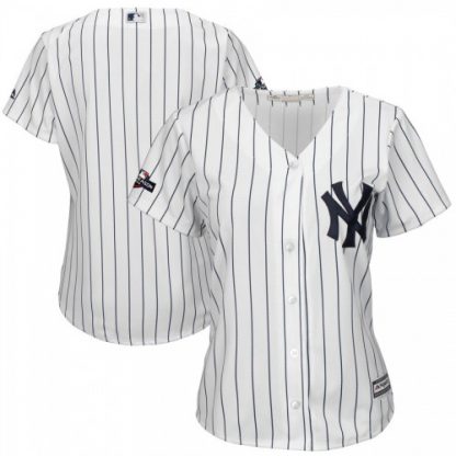 New York New York Yankees Majestic Women's 2019 Postseason Official Cool Base Player Jersey White Navy