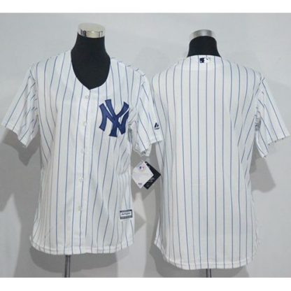 New York Yankees Blank White Strip Women's Home Stitched MLB Jersey