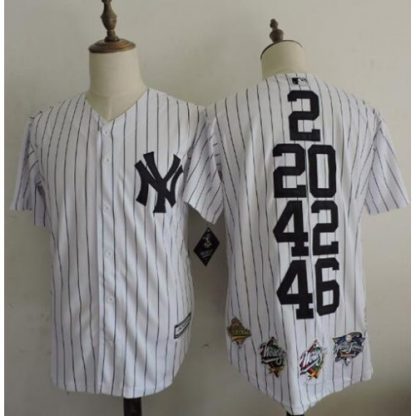 New York Yankees #2 #20 #42 #46 White Anniversary Throwback Stitched MLB Jersey