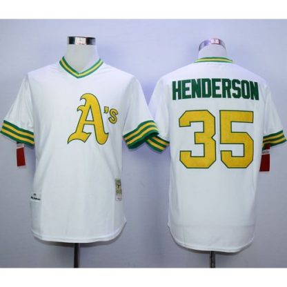 Mitchell And Ness Oakland Athletics #35 Rickey Henderson White Cool Base Stitched MLB Jersey