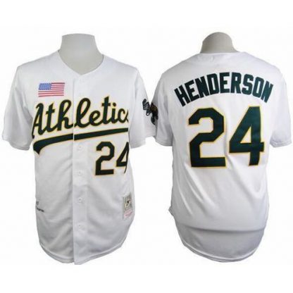Mitchell And Ness 1990 Oakland Athletics #24 Rickey Henderson White Throwback Stitched MLB Jersey