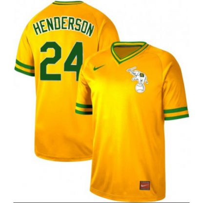 Nike Oakland Athletics #24 Rickey Henderson Yellow Authentic Cooperstown Collection Stitched MLB Jersey