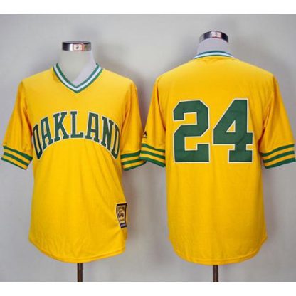 Mitchell And Ness 1981 Oakland Athletics #24 Rickey Henderson Yellow Throwback Stitched MLB Jersey