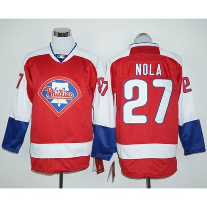 Philadelphia Phillies #27 Aaron Nola Red Long Sleeve Stitched MLB Jersey