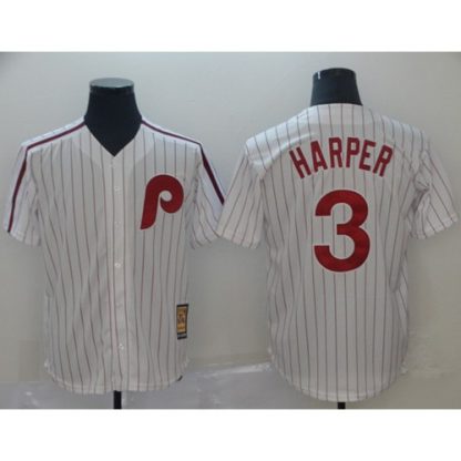 Philadelphia Phillies #3 Bryce Harper White(Red Strip) New Cool Base Cooperstown Stitched MLB Jersey