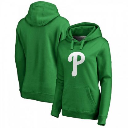 Philadelphia Philadelphia Phillies Majestic Women's St. Patrick's Day White Logo Pullover Hoodie Kelly Green
