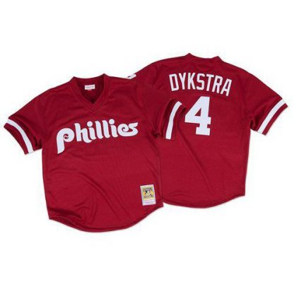 Mitchell And Ness 1991 Philadelphia Phillies #4 Lenny Dykstra Red Throwback Stitched MLB Jersey