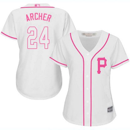 Pittsburgh Pirates #24 Chris Archer White/Pink Fashion Women's Stitched MLB Jersey