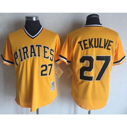 Mitchell And Ness Pittsburgh Pirates #27 Kent Tekulve Yellow Throwback Stitched MLB Jersey