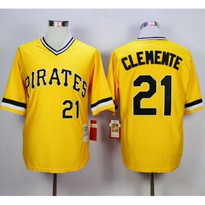 Mitchell and Ness 1971 Pittsburgh Pirates #21 Roberto Clemente Yellow Throwback Stitched MLB Jersey