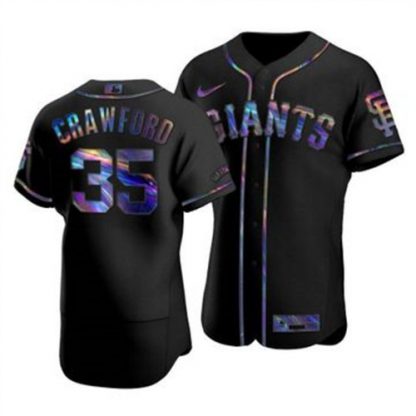 San Francisco San Francisco Giants #35 Brandon Crawford Men's Nike Iridescent Holographic Collection MLB Jersey - Black