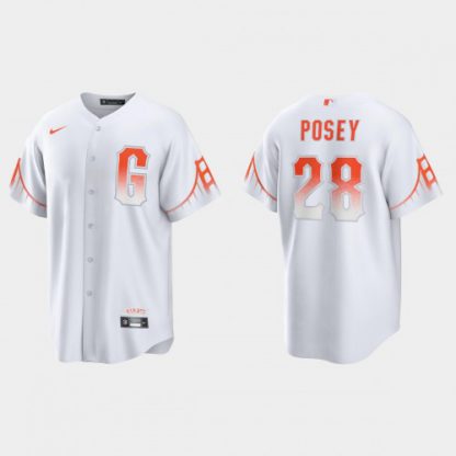 San Francisco San Francisco Giants #28 Buster Posey Men's 2021 City Connect White Fan's Version Jersey