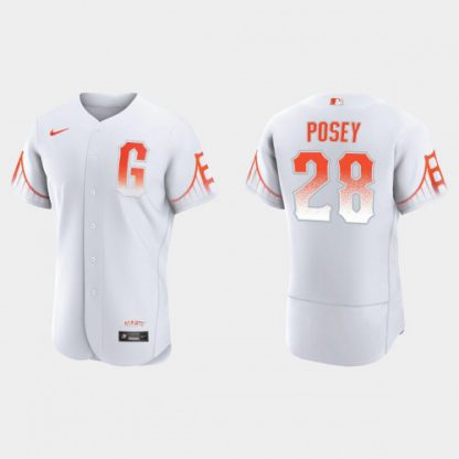 San Francisco San Francisco Giants #28 Buster Posey Men's 2021 City Connect Authentic White Jersey