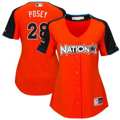 San Francisco Giants #28 Buster Posey Orange 2017 All-Star National League Women's Stitched MLB Jersey