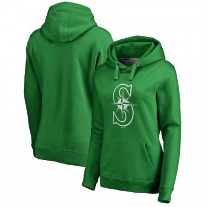 Seattle Seattle Mariners Majestic Women's St. Patrick's Day White Logo Pullover Hoodie Kelly Green