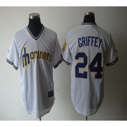 Seattle Mariners #24 Ken Griffey White Cooperstown Throwback Stitched MLB Jersey