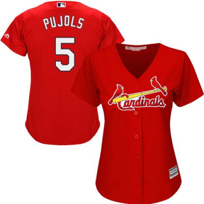 St.Louis Cardinals #5 Albert Pujols Red Alternate Women's Stitched MLB Jersey