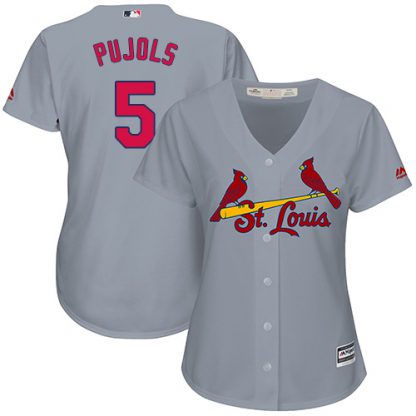 St.Louis Cardinals #5 Albert Pujols Grey Road Women's Stitched MLB Jersey