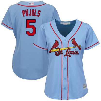 St.Louis Cardinals #5 Albert Pujols Light Blue Alternate Women's Stitched MLB Jersey
