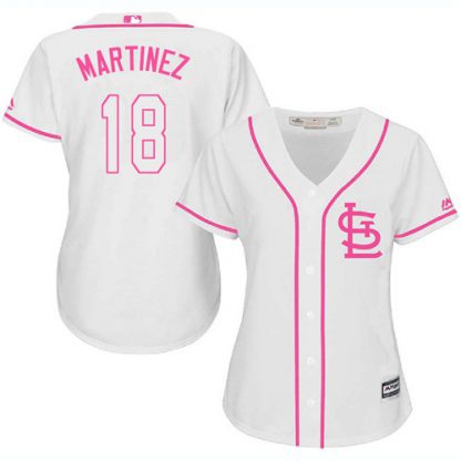 St.Louis Cardinals #18 Carlos Martinez White/Pink Fashion Women's Stitched MLB Jersey
